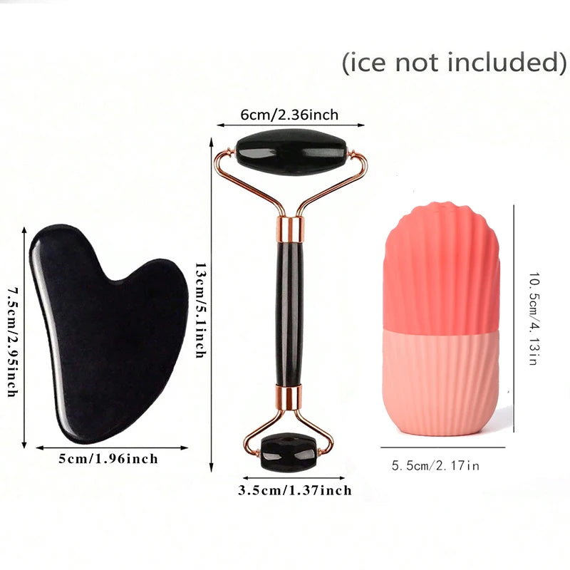 3pcs Ice Face Roller Facial Skincare Ice Roller Set,Facial Roller GuaSha FaceTool Set,Face Massage Roller Lifting Contouring